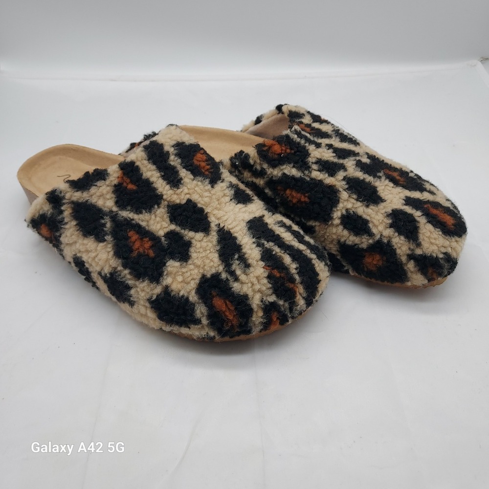 Sugar Leopard‎ Print Sherpa Mule Slippers Faux Shearling Cork Footbed Clogs